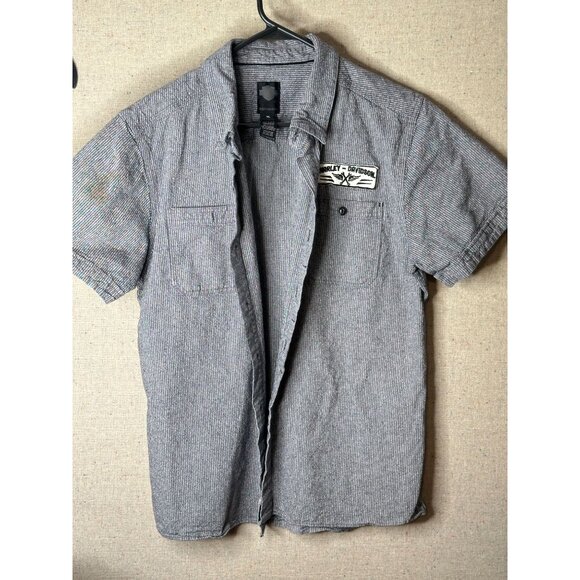 Harley-Davidson Black Label Gray Stripe Short Sleeve Button-Up Shirt Mens Med - Picture 3 of 15